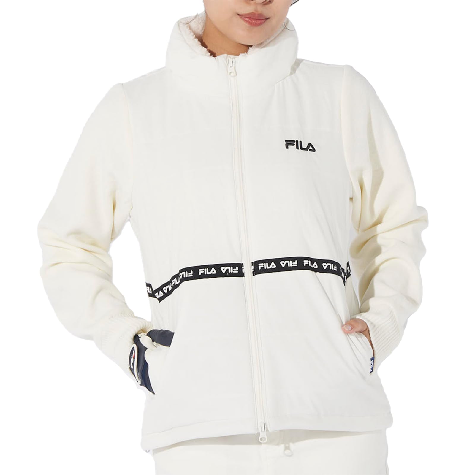 ☆FILA フード付きホワイトブルゾン☆ Amazon | FILA GOLF 袖ニット 蓄熱裏地 中綿ブルゾン レディース
